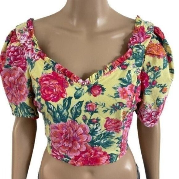 BLASHE Vibrant Floral Crop Top Rayon Spandex Blend Size Large - Picture 2 of 9